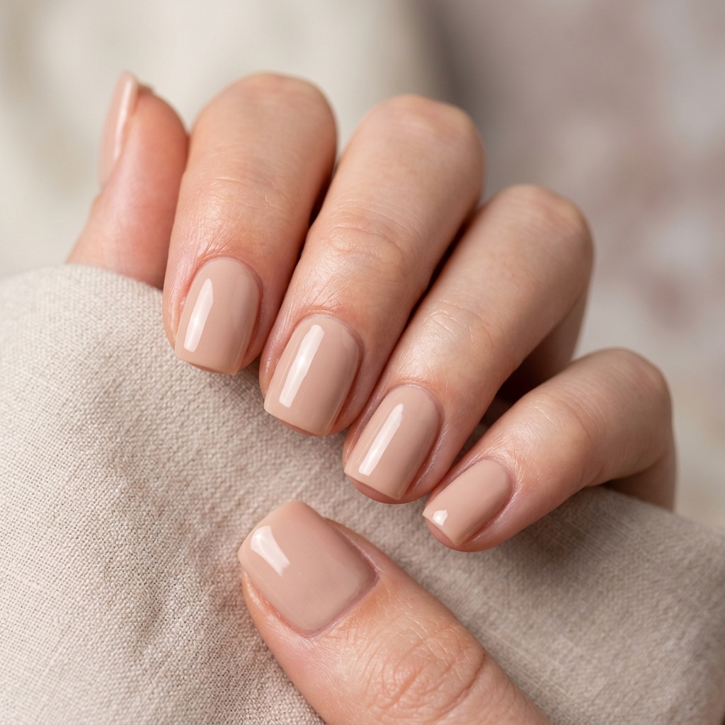 Short Acrylic Nails Round Up: 30 Stylish Looks for Every Nail Shape 2 Glossy Nude Short Acrylic Nails Ideas