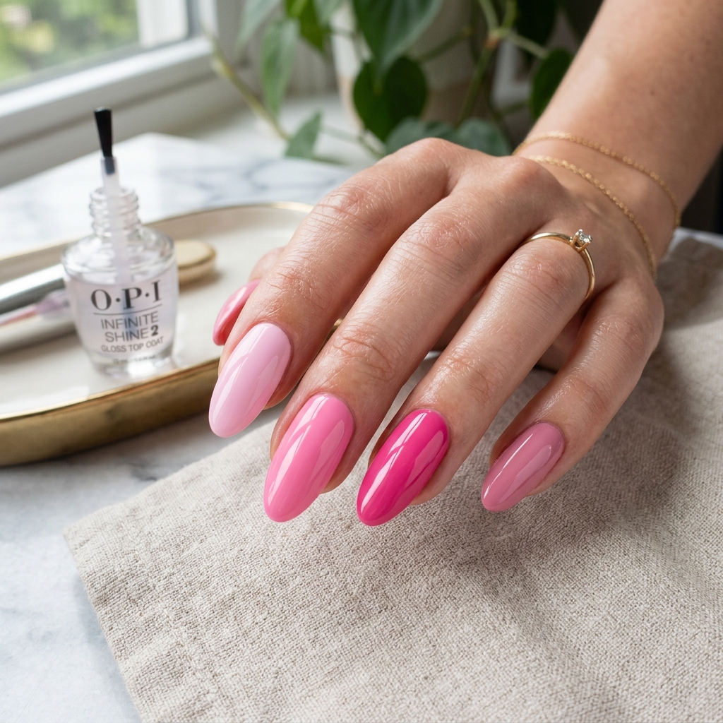 Glossy Pink February Nails Ideas