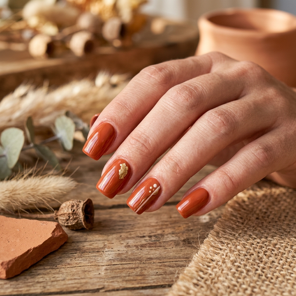 30 Cute Fall Nails Ideas for a Stylish Autumn Look 12 Rustic Terracotta Cute Fall Nails Ideas