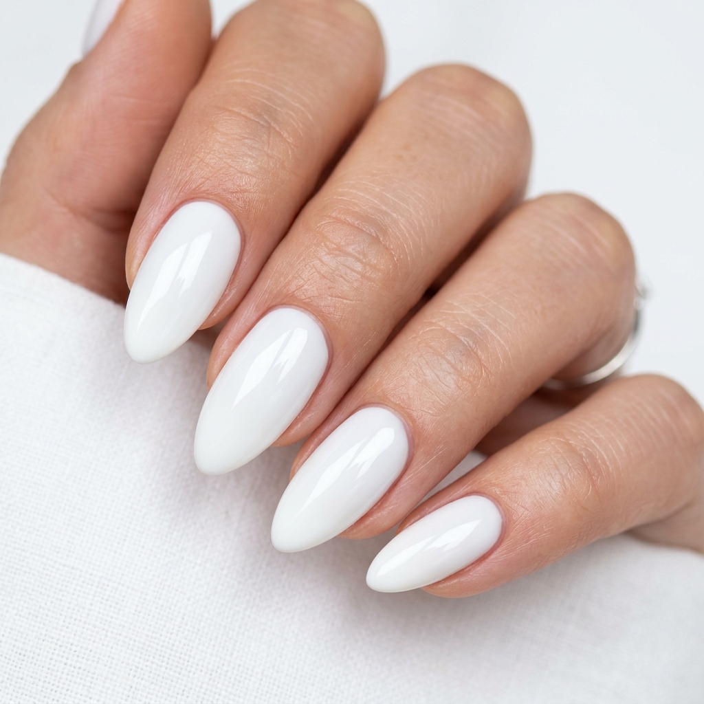 White Almond Nails Ideas: 30 Creative Looks to Inspire Your Next Manicure 2 Glossy White Almond Nail