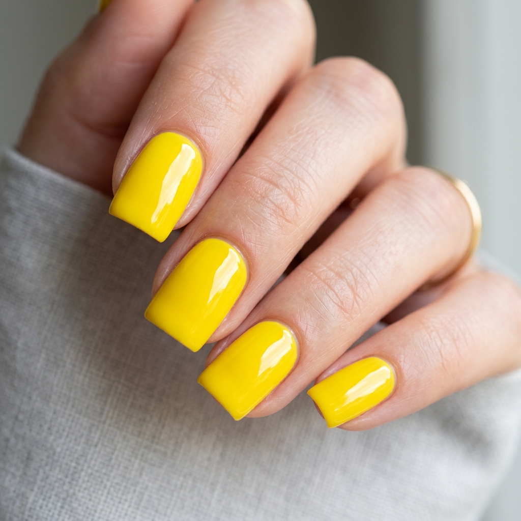 Glossy Yellow Nails Idea