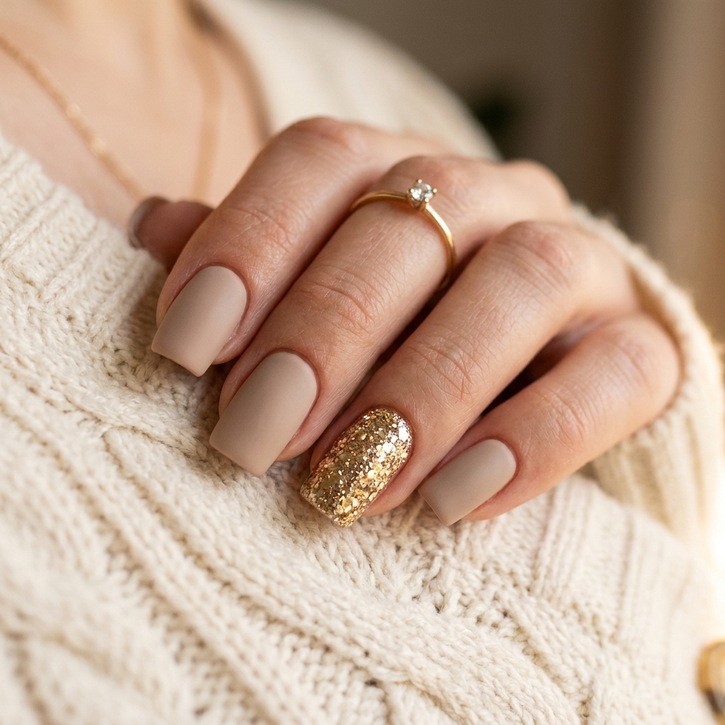 30 Cute Fall Nails Ideas for a Stylish Autumn Look 8 Golden Glitter Accent Nail Ideas