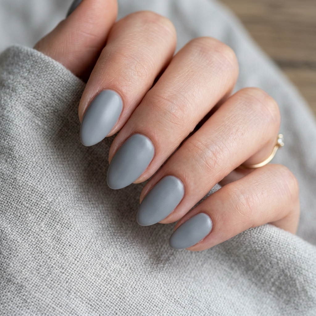 Short Almond Nails Ideas: 30 Elegant Ways to Style a Practical Shape 28 Gray Short Almond Nails Idea