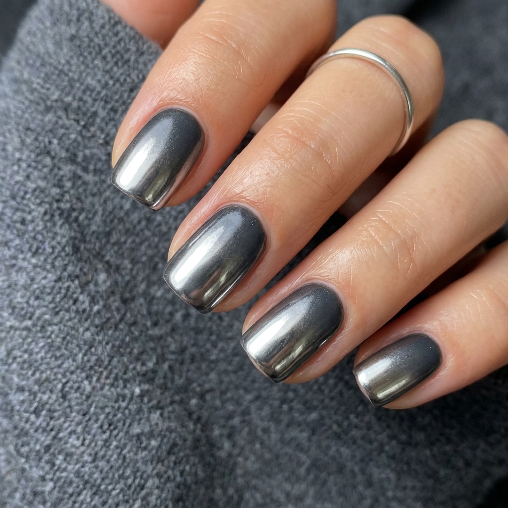 30 Chrome Ombre Nails Ideas for a Shine That Never Quits 16 Gunmetal Chrome Ombre Ideas