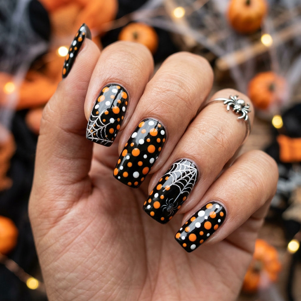 Halloween Polka Dot Nail Idea
