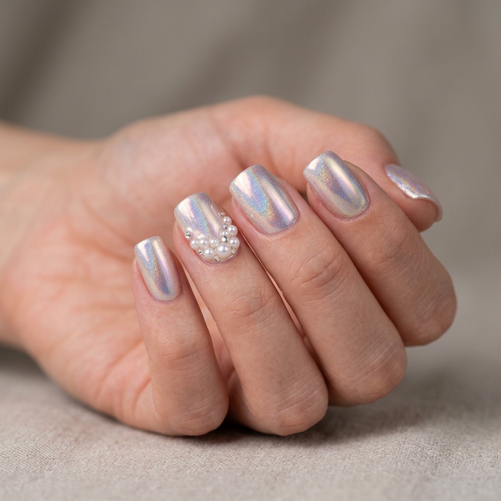 30 Pearl Nails Ideas to Inspire Your Next Manicure 4 Chrome Pearl Nails Ideas