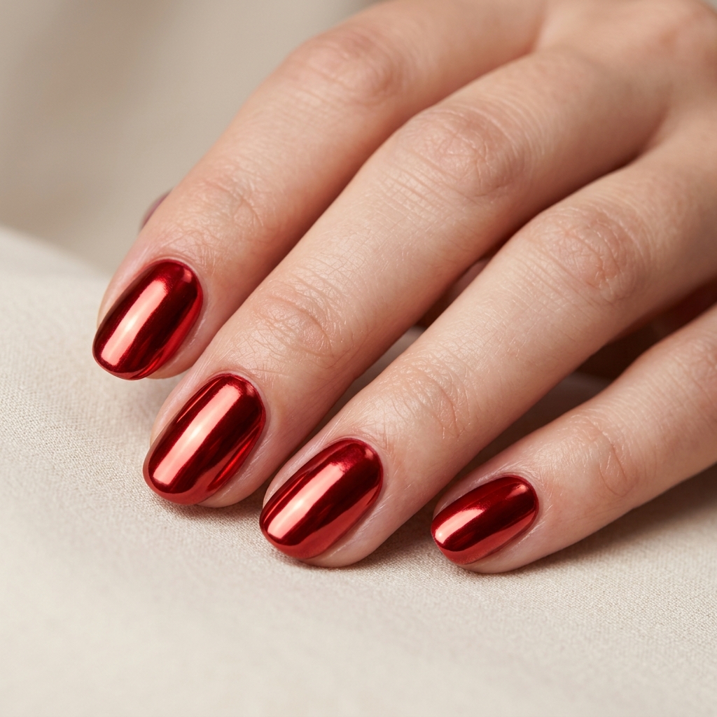 Chrome Red CHRISTMAS Nails Idea