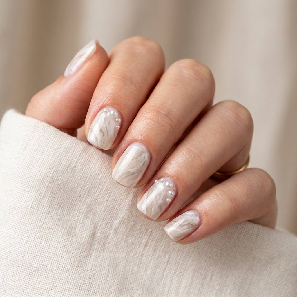 30 Pearl Nails Ideas to Inspire Your Next Manicure 26 Marble Pearl Nails Ideas