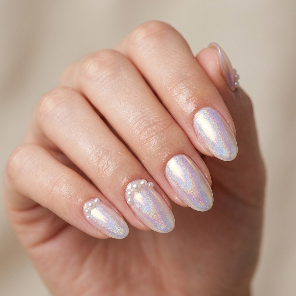 30 Pearl Nails Ideas to Inspire Your Next Manicure 22 Iridescent Pearl Nails Ideas