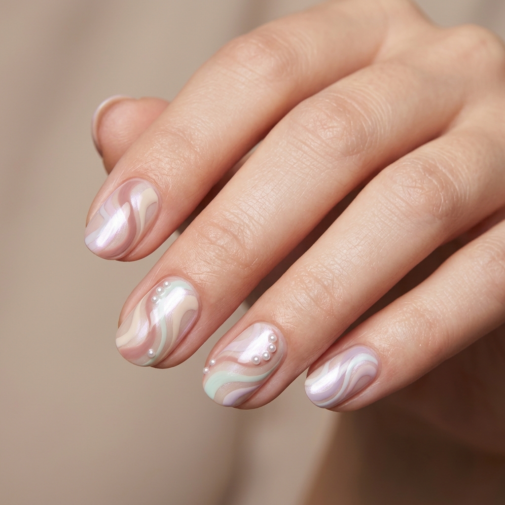 30 Pearl Nails Ideas to Inspire Your Next Manicure 14 Swirl Pearl Nails Ideas