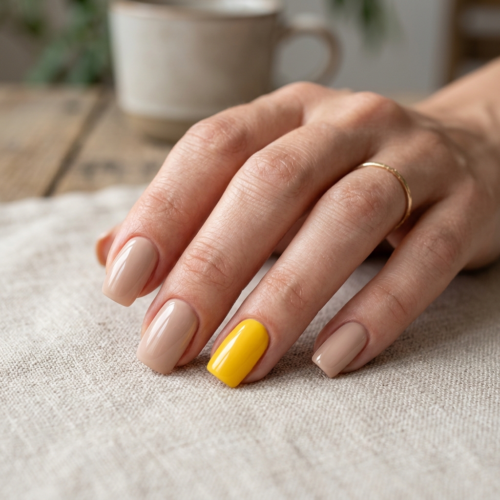 Yellow Accent Nail Idea