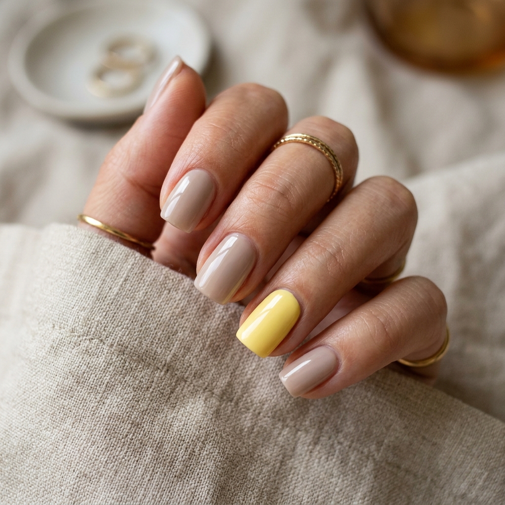 Butter Yellow Accent Nail Idea