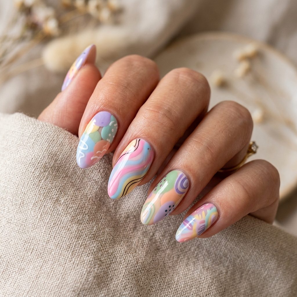 30 Pastel Nails Ideas 31 Pastel Nails With Abstract Art Idea