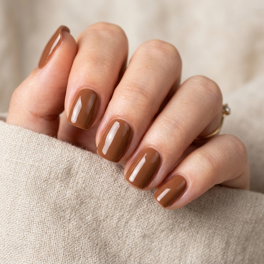 Hazelnut brown nails glossy 202607121854