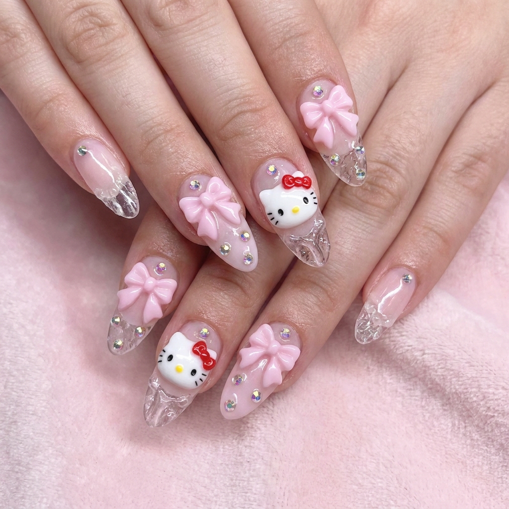 30 Hello Kitty Nails Ideas for Adorable Nail Designs 15 3D Hello Kitty Nails Art Idea