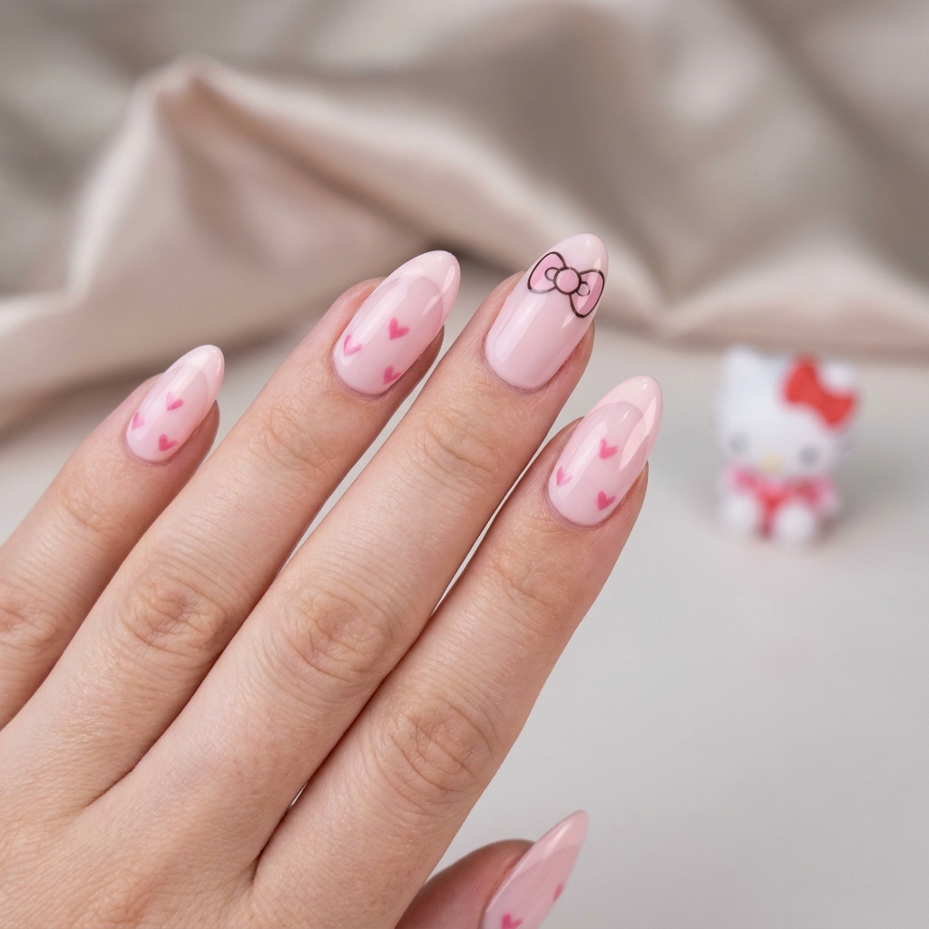 30 Hello Kitty Nails Ideas for Adorable Nail Designs 12 Hello Kitty Almond Nails Ideas