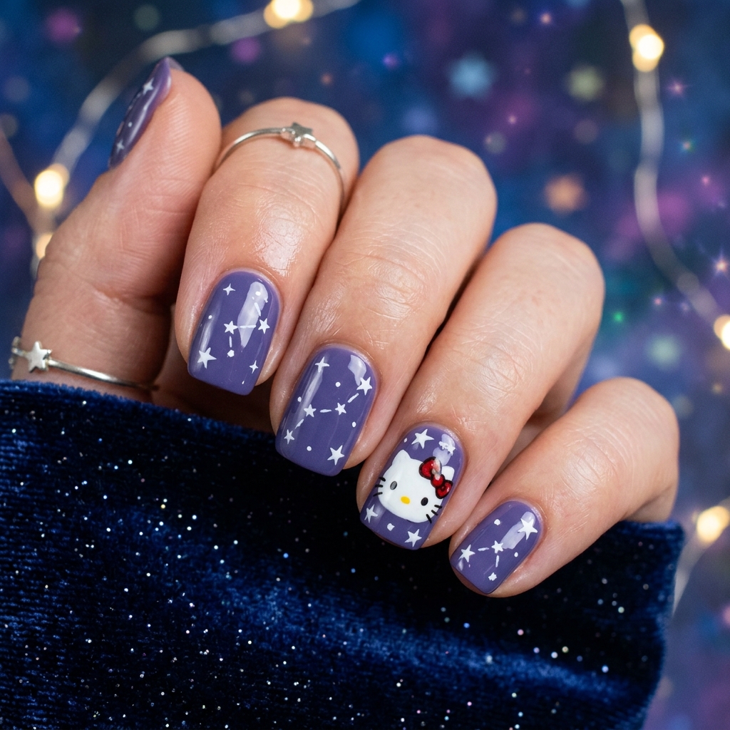30 Hello Kitty Nails Ideas to Spark Your Next Manicure 28 Hello Kitty Nails With Stars Idea