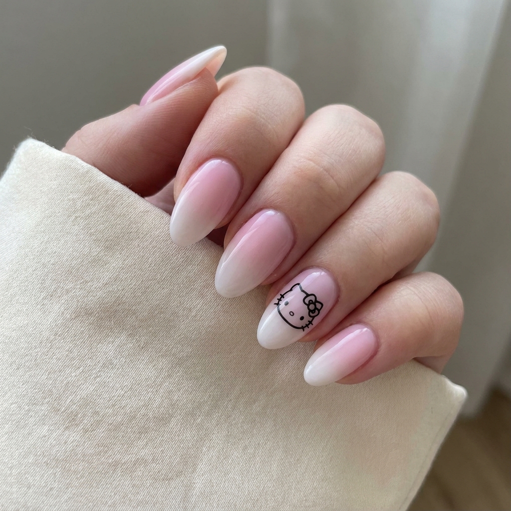 30 Hello Kitty Nails Ideas for Adorable Nail Designs 13 Ombre Hello Kitty Nails Idea