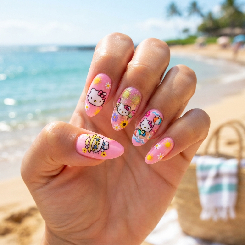 30 Hello Kitty Nails Ideas for Adorable Nail Designs 23 Summer Hello Kitty Nails Idea