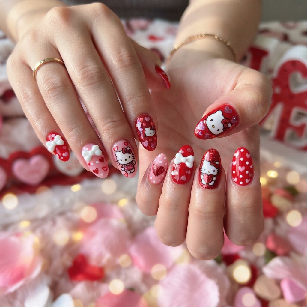 30 Hello Kitty Nails Ideas for Adorable Nail Designs 24 Hello Kitty Valentine Nails Ideas