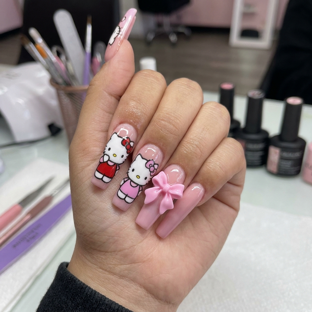 30 Hello Kitty Nails Ideas for Adorable Nail Designs 14 Hello Kitty Acrylic Nails Ideas