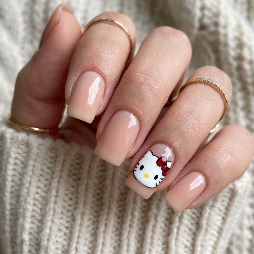 30 Hello Kitty Nails Ideas to Spark Your Next Manicure 10 Hello Kitty Face Accent Nail Idea