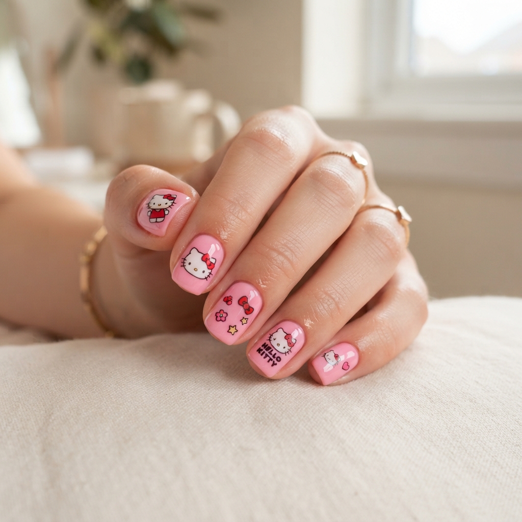 30 Hello Kitty Nails Ideas for Adorable Nail Designs 30 Hello Kitty Nails Sticker Idea