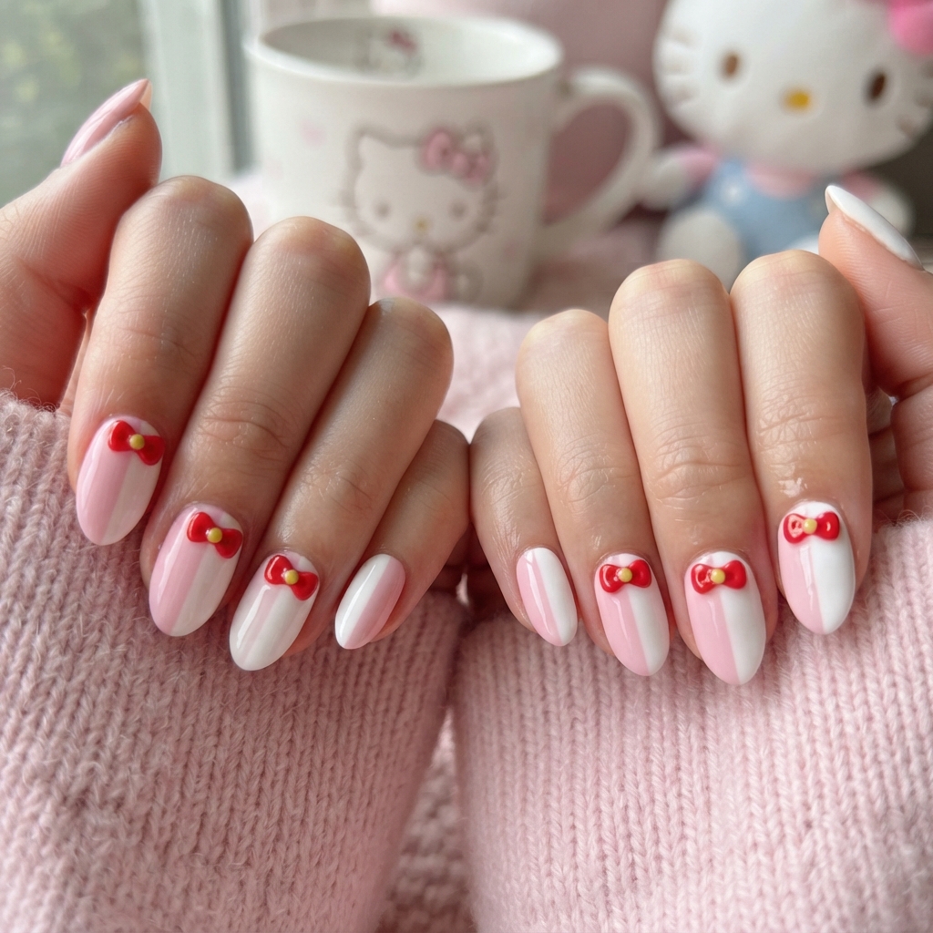 30 Hello Kitty Nails Ideas for Adorable Nail Designs 29 Two Tone Hello Kitty Nails Ideas