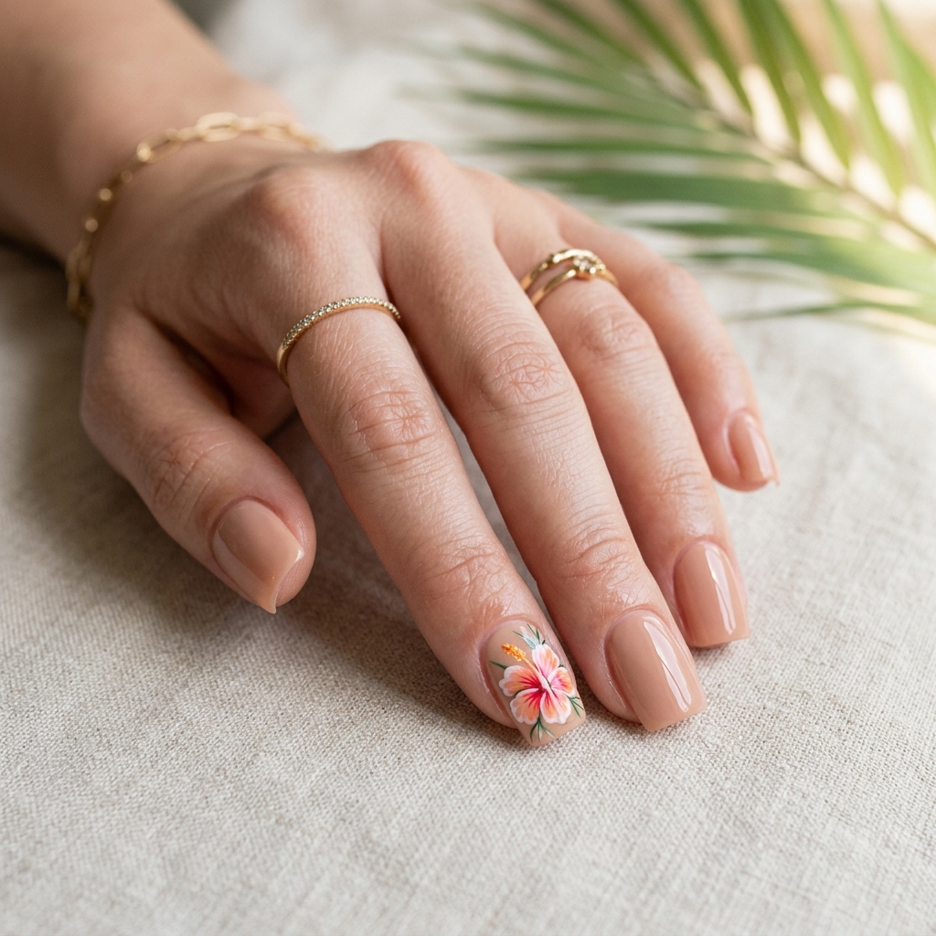 Accent hibiscus flower nails Ideas