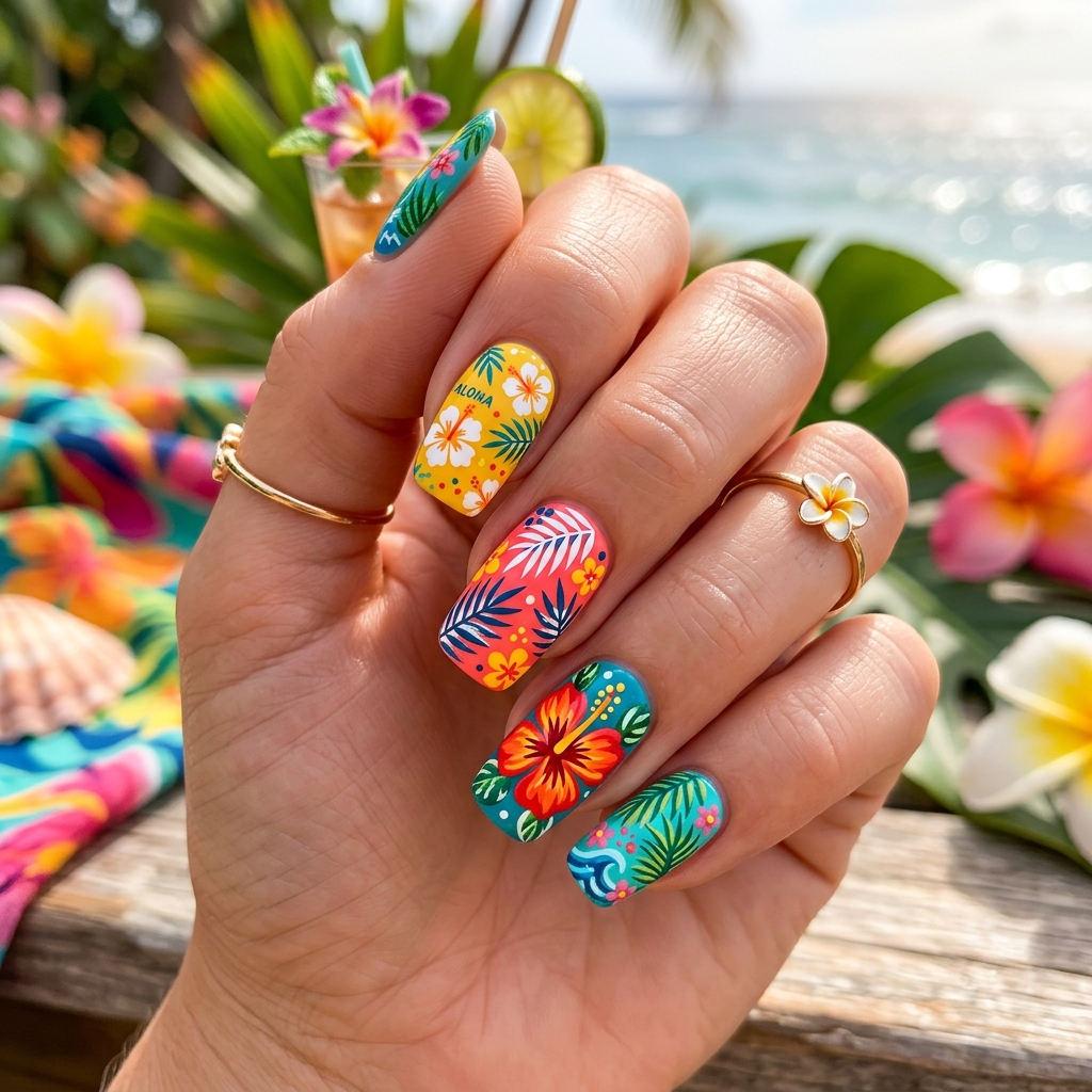 Hawaiian Hibiscus Nail Art Ideas