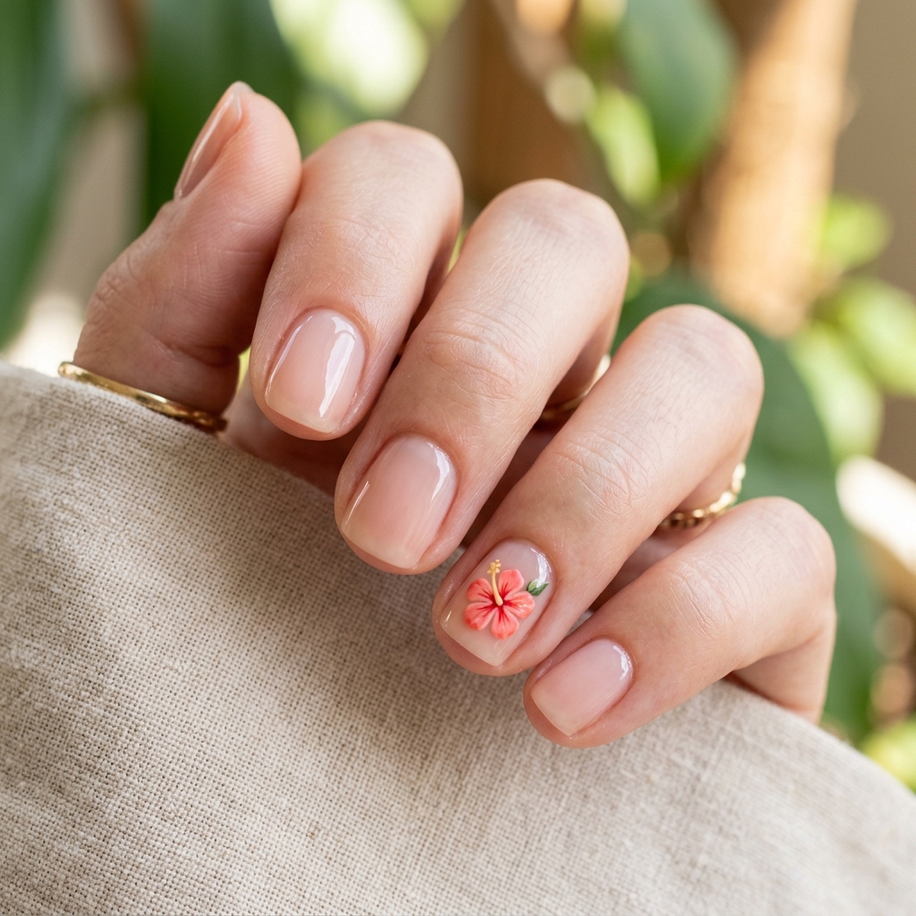 Hibiscus Nail Art for Short Nails Ideas