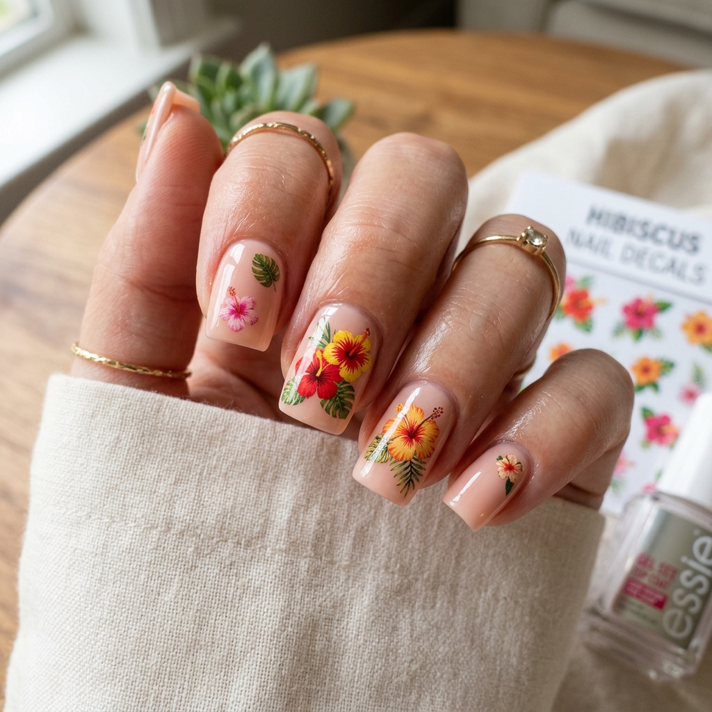 Hibiscus Nail Stickers Design Ideas