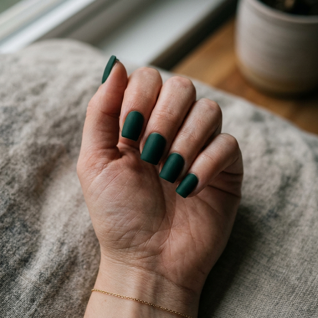 Matte Hunter Dark Green Nails Idea