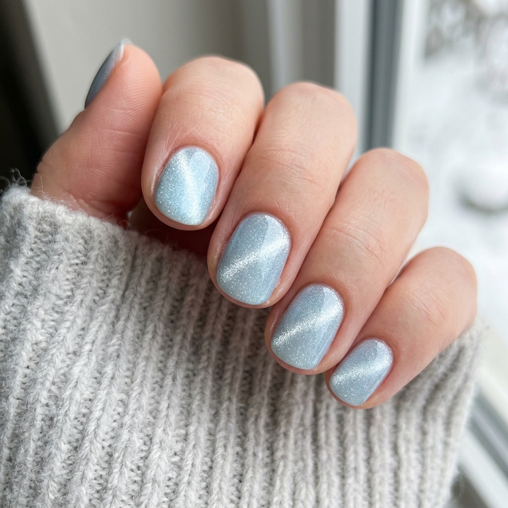 Icy Blue Cat Eye Nails Idea