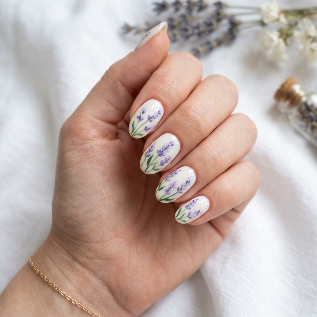 Flower Nails: 30 Stunning Floral Ideas to Inspire Your Next Manicure 7 Lavender Flower Nails Ideas