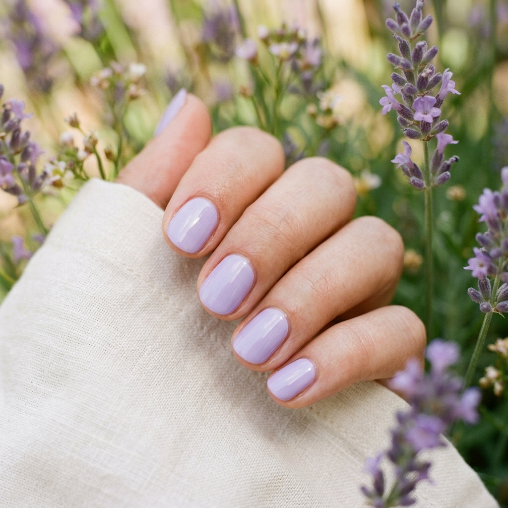 30 Short Round Nails Ideas That Bring Effortless Style to Life 15 Lavender Short Round Nails Idea