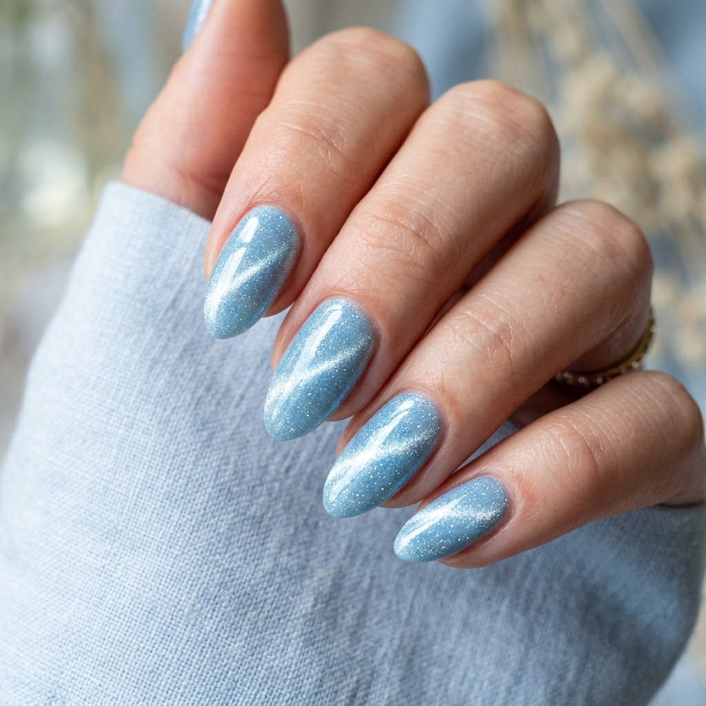 Light Blue Nails 30: Shades, Designs & Inspo for Every Style 15 Cat Eye Light Blue Nails Ideas