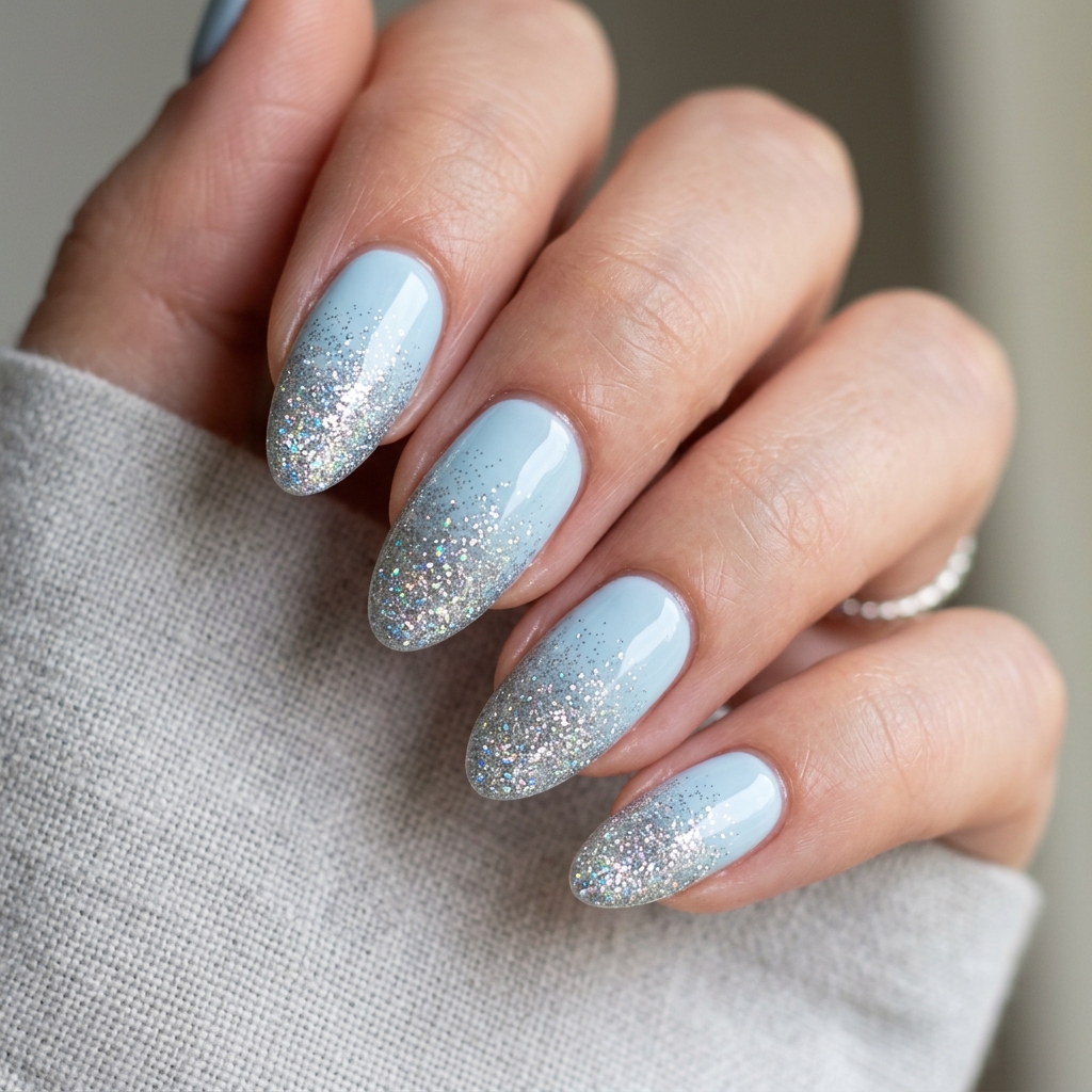 Light Blue Nails 30: Shades, Designs & Inspo for Every Style 25 Light Blue Glitter Ombre Nails Ideas