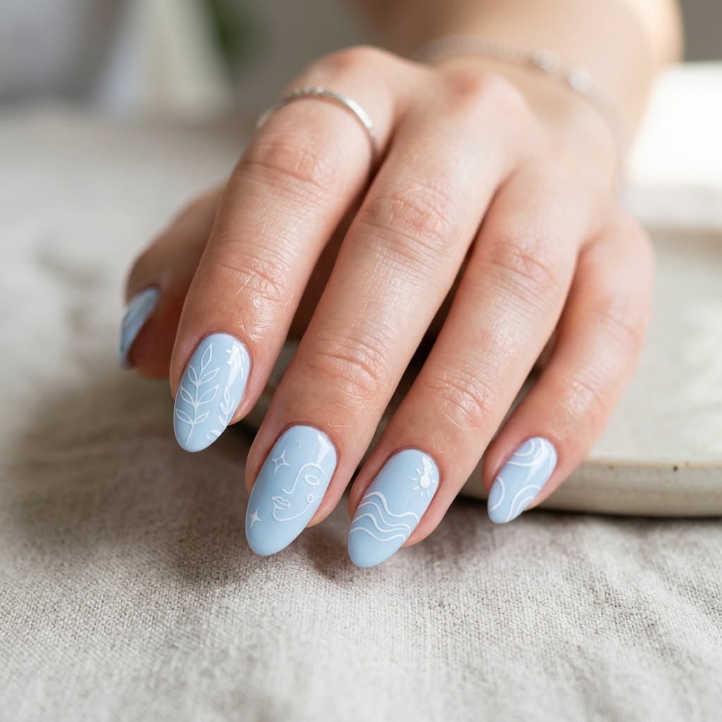Light Blue Nails 30: Shades, Designs & Inspo for Every Style 21 Light Blue Line Art Nails Ideas