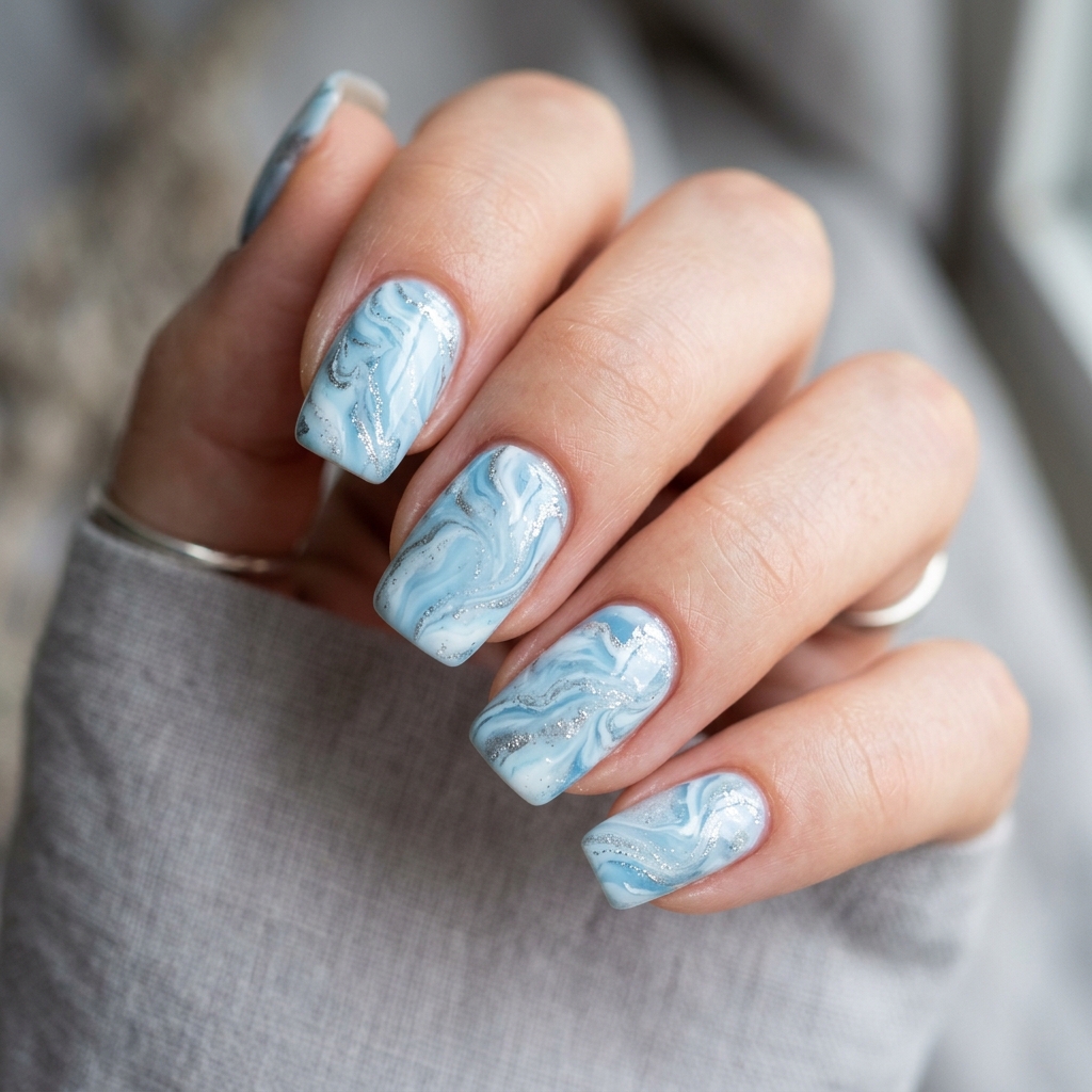 Light Blue Nails 30: Shades, Designs & Inspo for Every Style 5 Marble Light Blue Nails Ideas