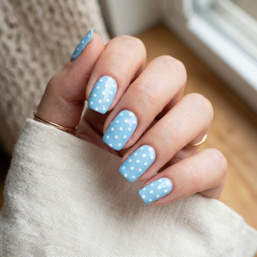 Light Blue Nails 30: Shades, Designs & Inspo for Every Style 19 Polka Dot Light Blue Nails Ideas