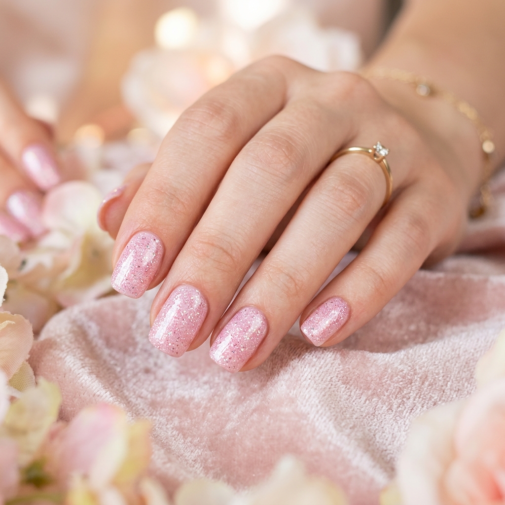 Glitter Accent Light Pink Nails Ideas