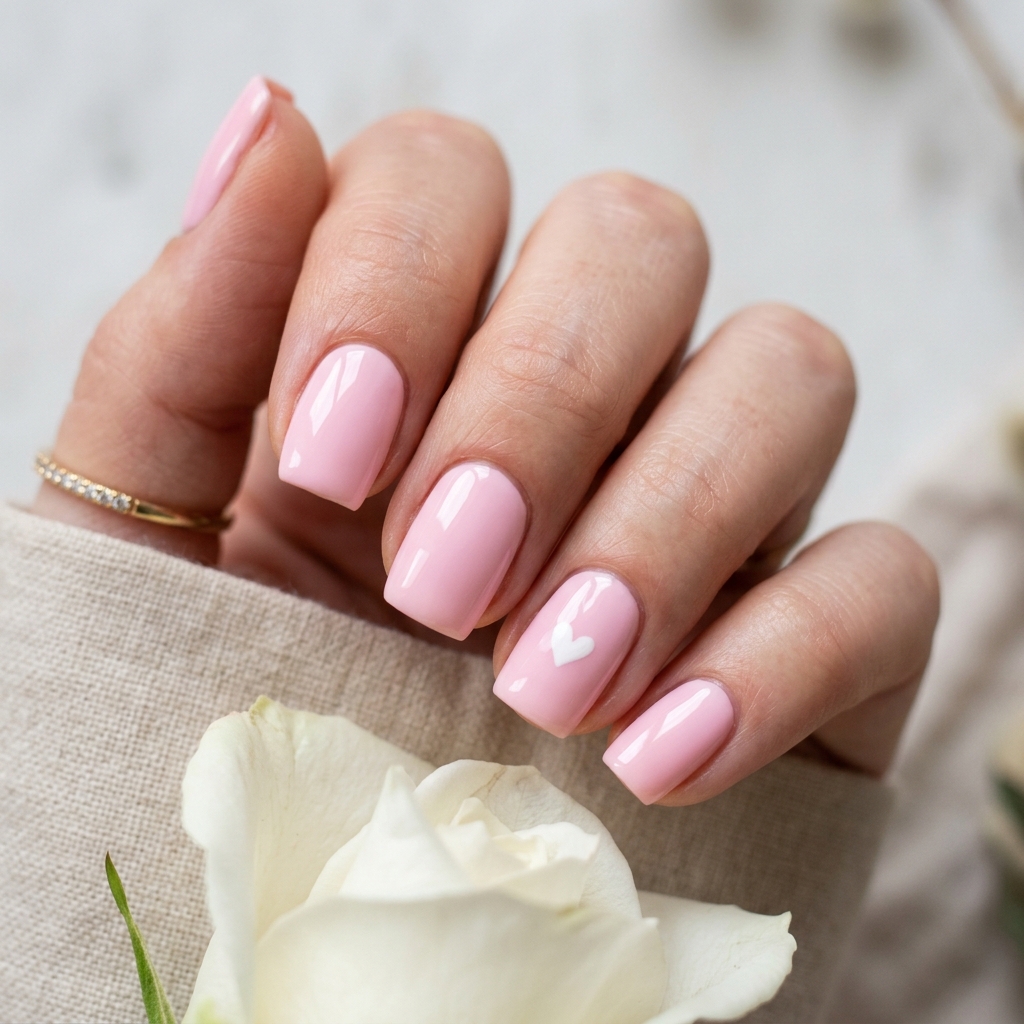 Heart Accent Light Pink Nails Ideas