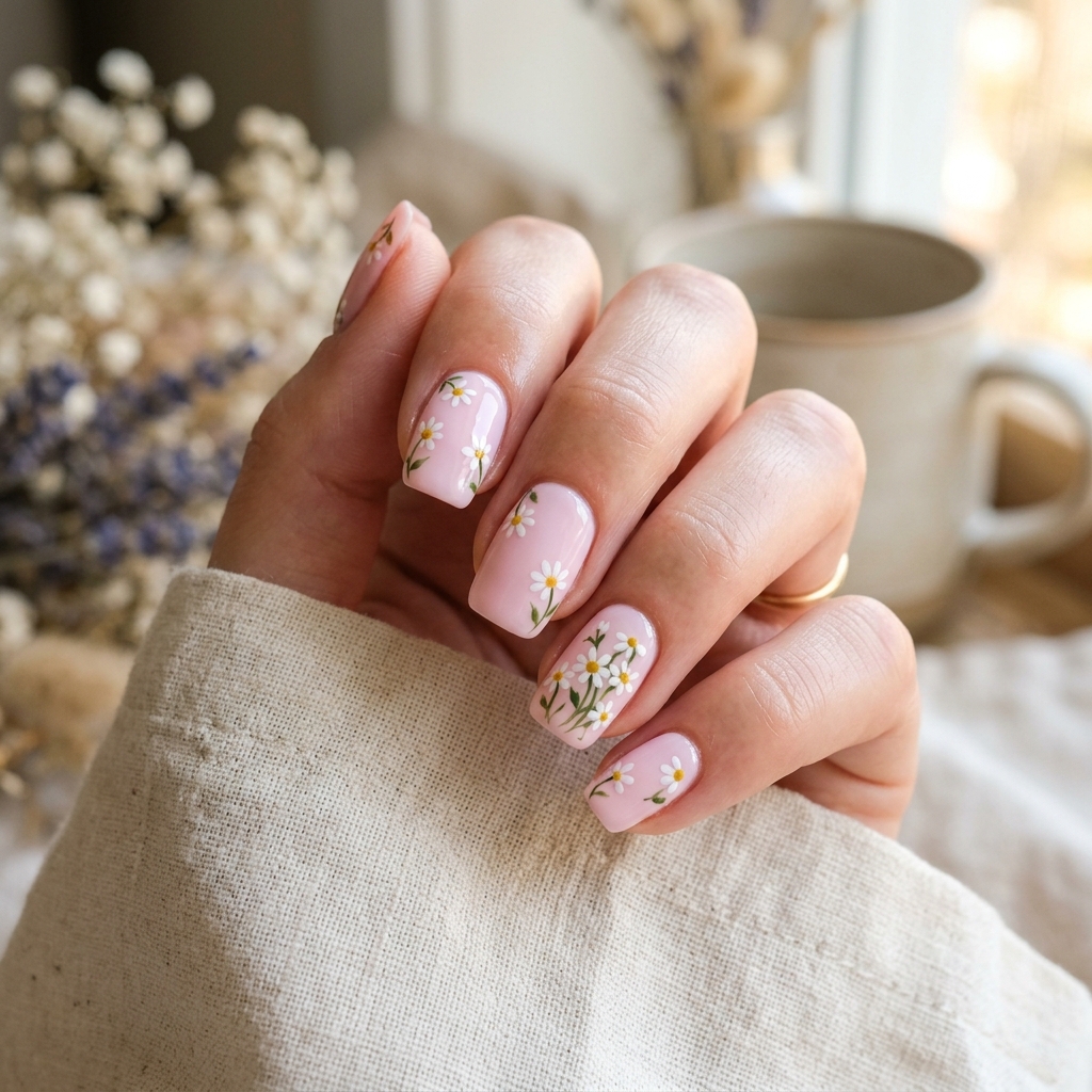 Light Pink Line Art Nail Ideas