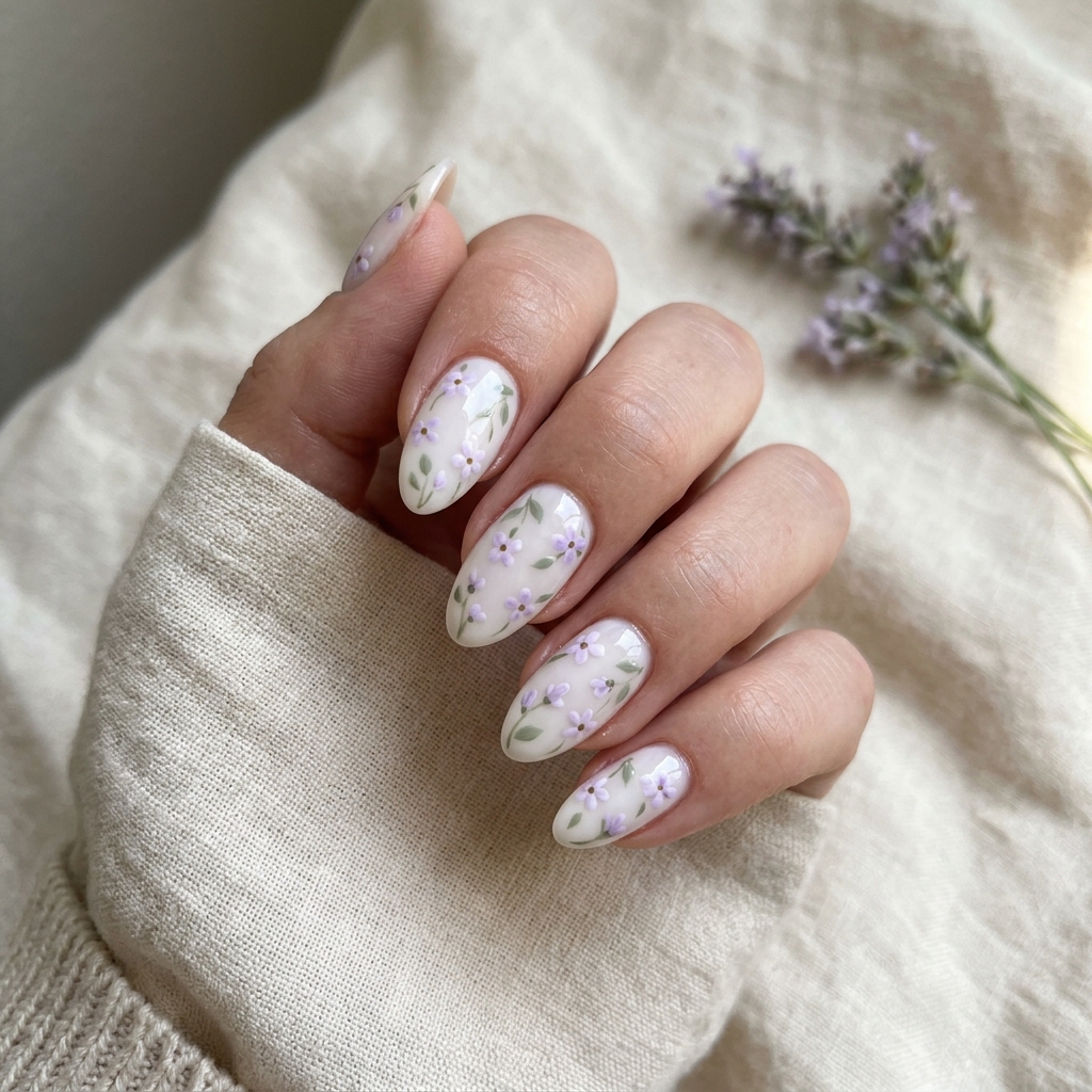Floral Light Purple Nails Ideas