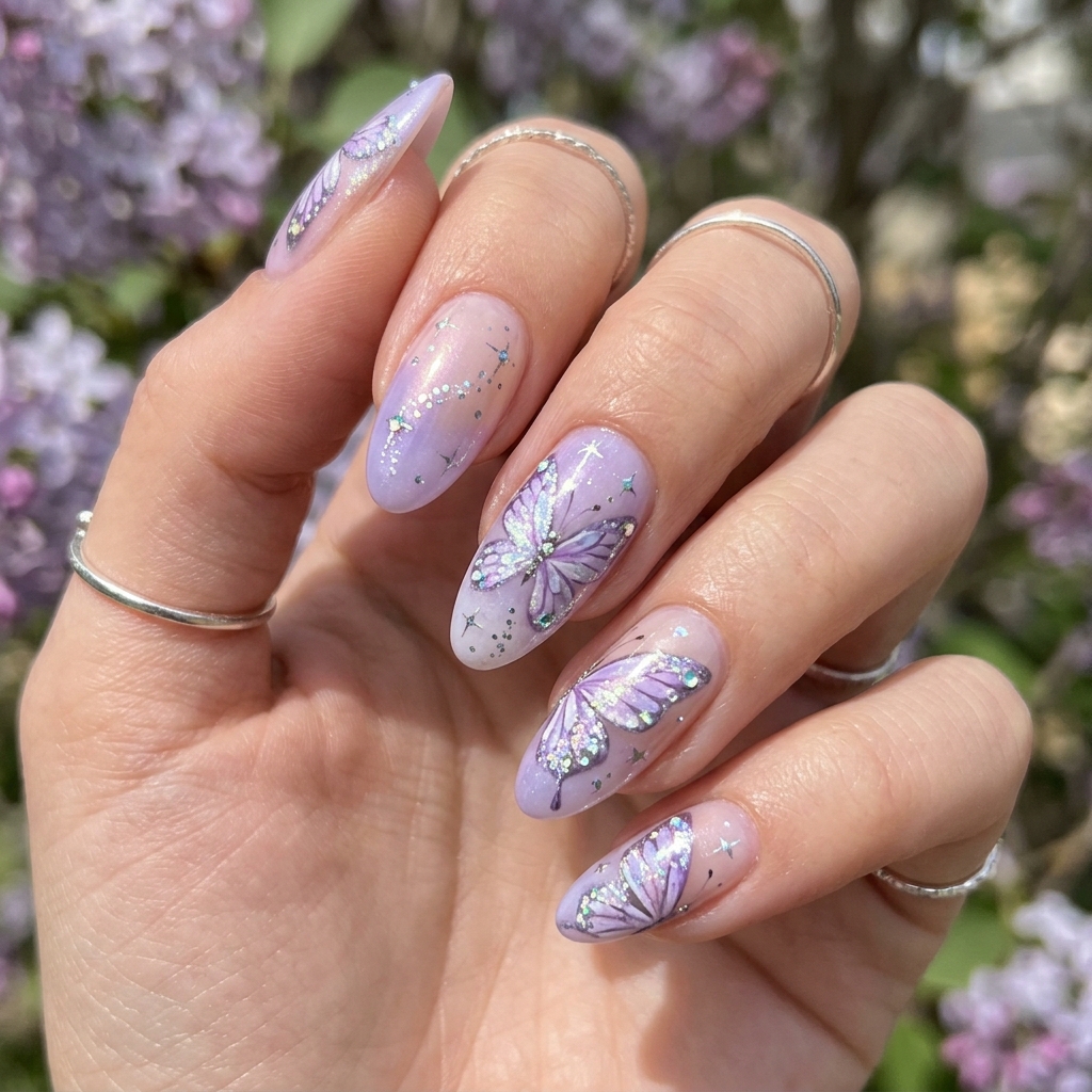 Lilac Butterfly Light Purple Nails Ideas