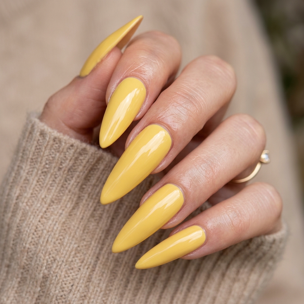 Long Butter Yellow Nails Idea