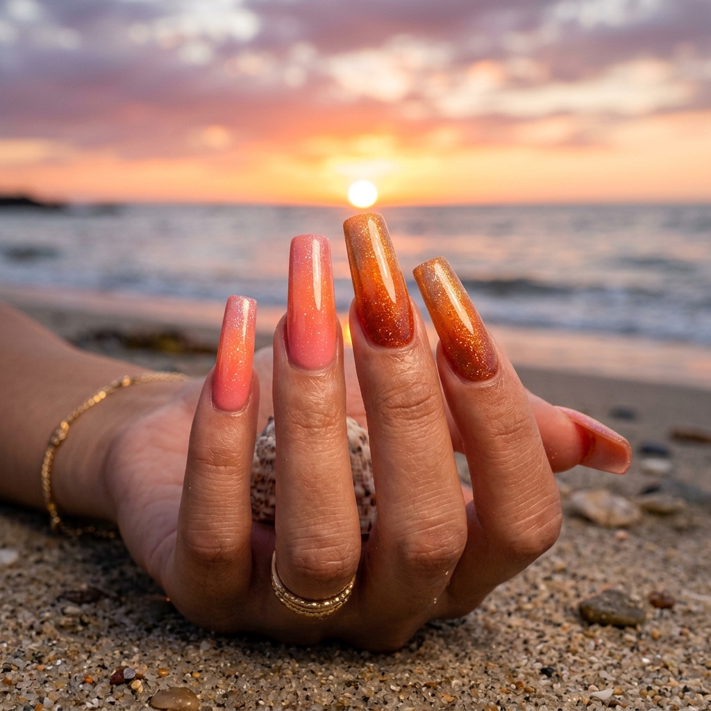 30 Pink and Orange Nails Ideas 28 Long Nail Sunset Ideas