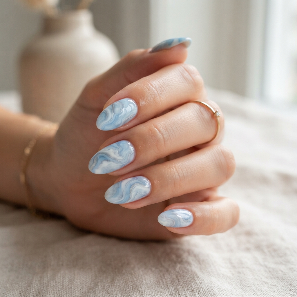 30 Pastel Spring Nails Ideas You'll Want to Pin Now 5 Baby Blue Swirl Nail Ideas