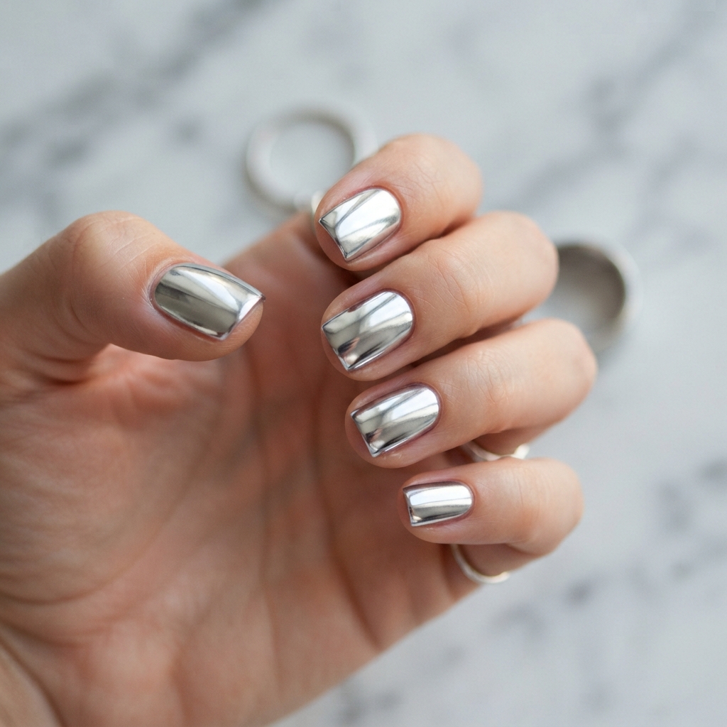 30 Winter Wonderland Nails Ideas You'll Want to Save 11 Metallic Chrome Winter Nail Ideas